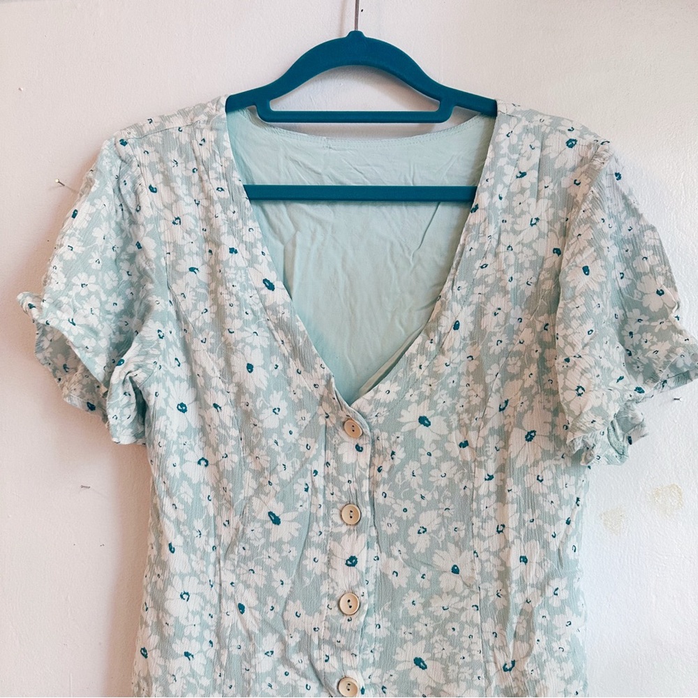 Vintage 90s sports lace back Floral Button-Down Dress in Light Blue small - Picture 2 of 5